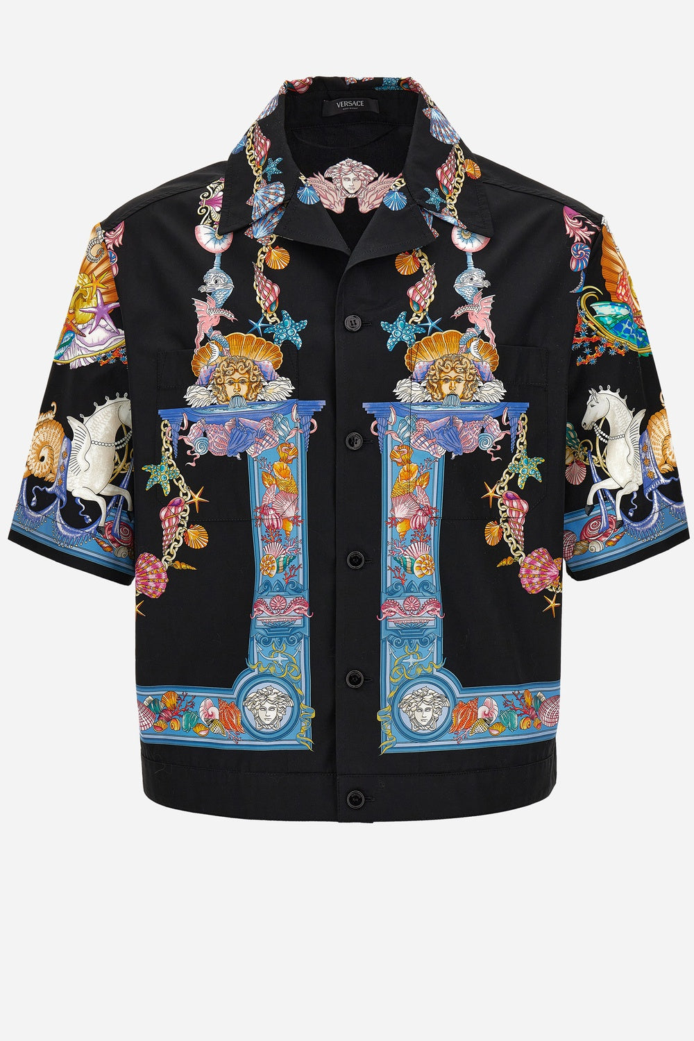 Informal Shirt In Cotton Poplin Coral Theatre Print
