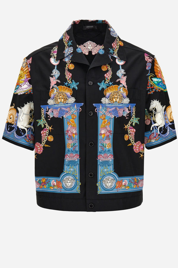 Informal Shirt In Cotton Poplin Coral Theatre Print