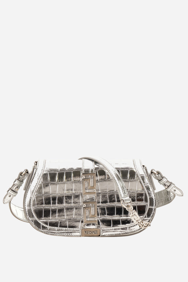 Greca Goddess Medium Shoulder In Embossed Croc Laminated Calf Leather