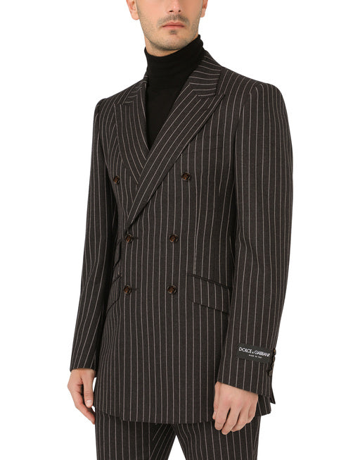 DOUBLE-BREASTED PINSTRIPE WOOL BEAT-FIT JACKET
