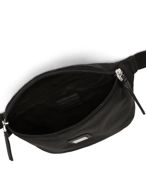 DOLCE & GABBANA WAIST BAG IN SOLID-COLOURED LEATHER AND NYLON