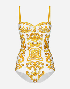 ONE-PIECE BALCONETTE SWIMSUIT WITH MAIOLICA PRINT