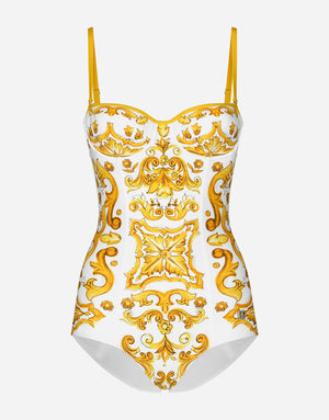 ONE-PIECE BALCONETTE SWIMSUIT WITH MAIOLICA PRINT