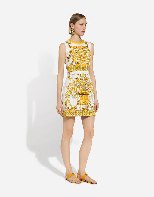 SHORT MAJOLICA-PRINT BROCADE DRESS