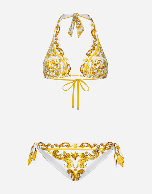 MAJOLICA-PRINT PADDED TRIANGLE BIKINI