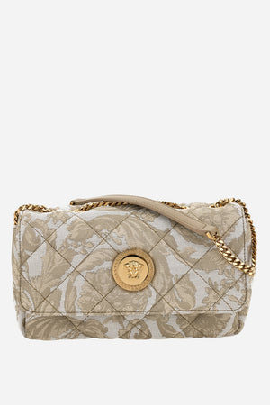 Icon Sm Shoulder Bag In Jacquard Fabric-Calf Leather