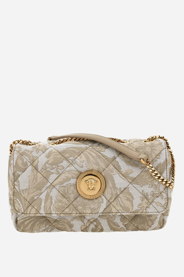Icon Sm Shoulder Bag In Jacquard Fabric-Calf Leather