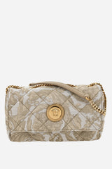 Icon Sm Shoulder Bag In Jacquard Fabric-Calf Leather