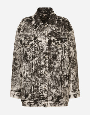 MARBLED DENIM JACKET WITH BRANDED PLATE