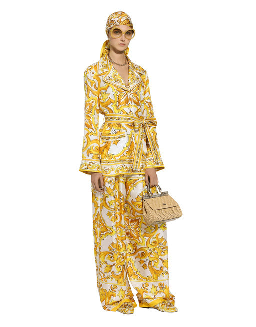 MAJOLICA-PRINT SILK TWILL PANTS WITH ELASTICATED WAISTBAND