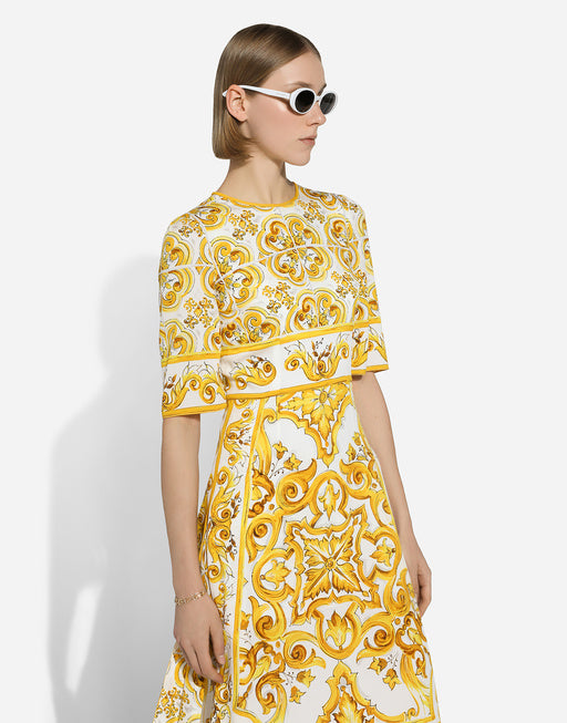 MIDI DRESS IN MAIOLICA PRINT CHARMEUSE