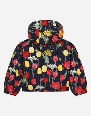 SHORT NYLON DOWN JACKET WITH TULIP PRINT
