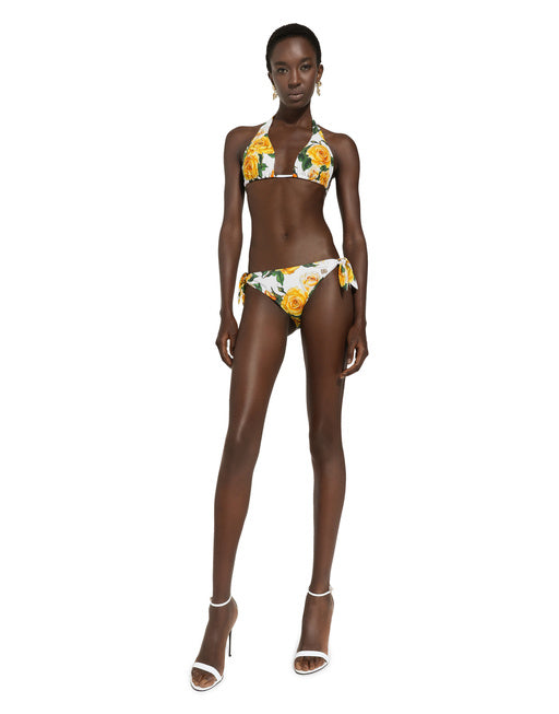 TRIANGLE BIKINI WITH YELLOW ROSE PRINT