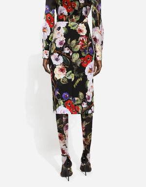 CHARMEUSE CALF-LENGTH SKIRT WITH ROSE GARDEN PRINT