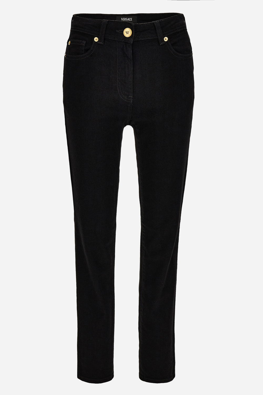 Pant Denim In Rinse Wash Stretch Denim With Medusa-Greca Embroidery