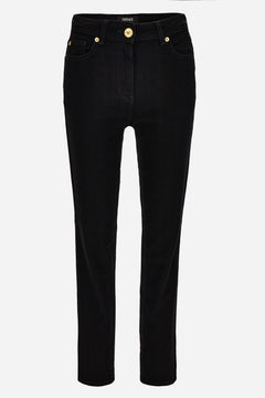 Pant Denim In Rinse Wash Stretch Denim With Medusa-Greca Embroidery