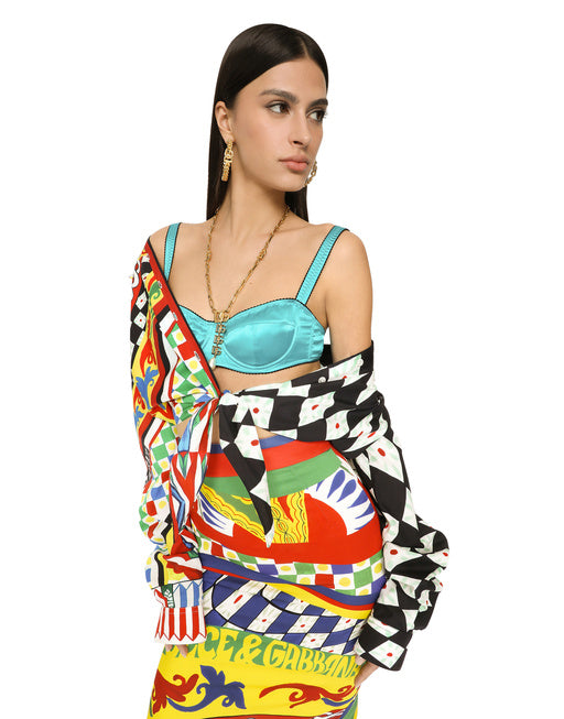 SHORT CARRETTO-PRINT POPLIN SHIRT WITH KNOT DETAIL