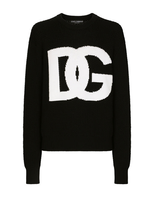 ROUND-NECK WOOL SWEATER WITH DG LOGO INLAY