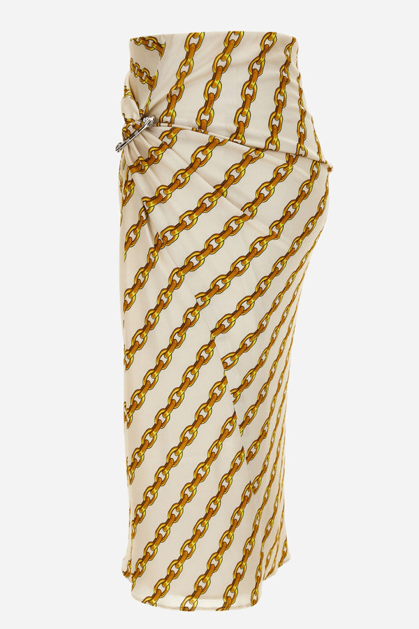Skirt In Oblique Gold Chain Stripes On Responsible Viscose Liquid Jersey Light