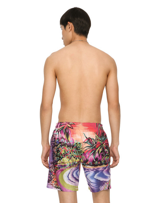 MID-LENGTH SWIM TRUNKS WITH HAWAIIAN PRINT
