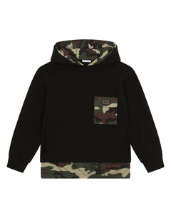 CAMOUFLAGE NYLON AND JERSEY HOODIE