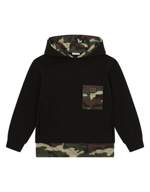 CAMOUFLAGE NYLON AND JERSEY HOODIE