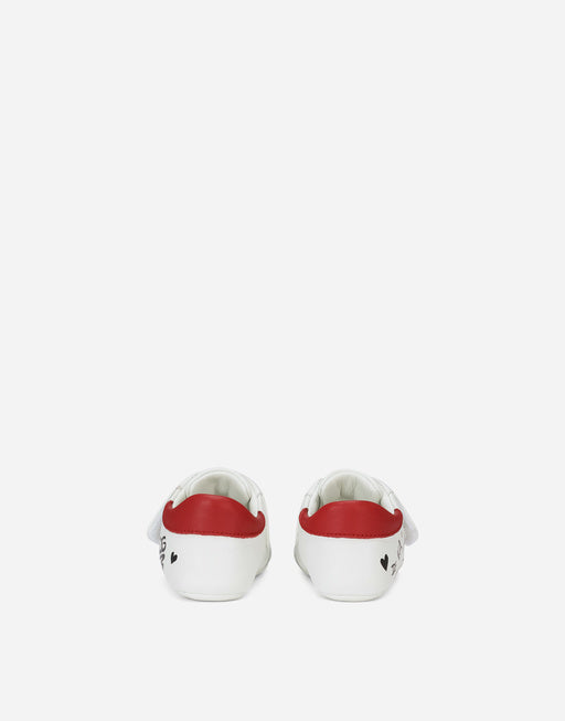 NAPPA LEATHER NEWBORN SNEAKERS WITH POPPY PRINT