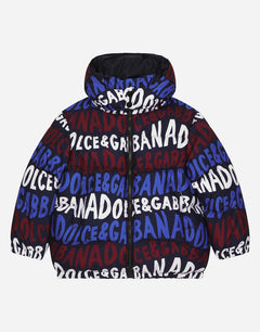 SHORT NYLON DOWN JACKET WITH DOLCE&GABBANA PRINT