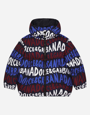 SHORT NYLON DOWN JACKET WITH DOLCE&GABBANA PRINT