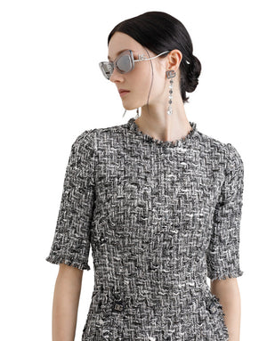 RASCHEL TWEED MIDI DRESS WITH SHORT SLEEVES