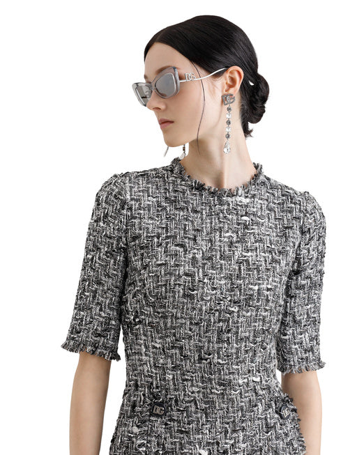 RASCHEL TWEED MIDI DRESS WITH SHORT SLEEVES