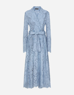 FLORAL CORDONETTO LACE TRENCH COAT WITH DG LOGO