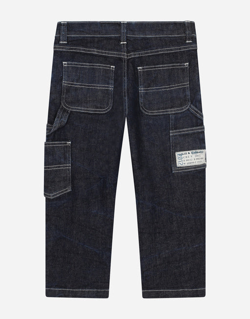 WORKER BLUE WASH JEANS WITH LARGE POCKETS
