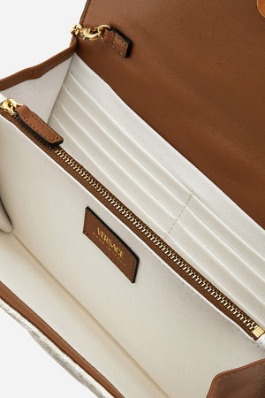 Icon Wallet On Chain In Jacquard Fabric-Calf Leather