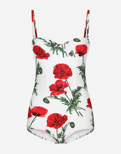 POPPY-PRINT BALCONETTE ONE-PIECE SWIMSUIT