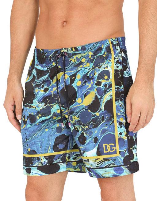 MID-LENGTH SWIM TRUNKS WITH MARBLED PRINT