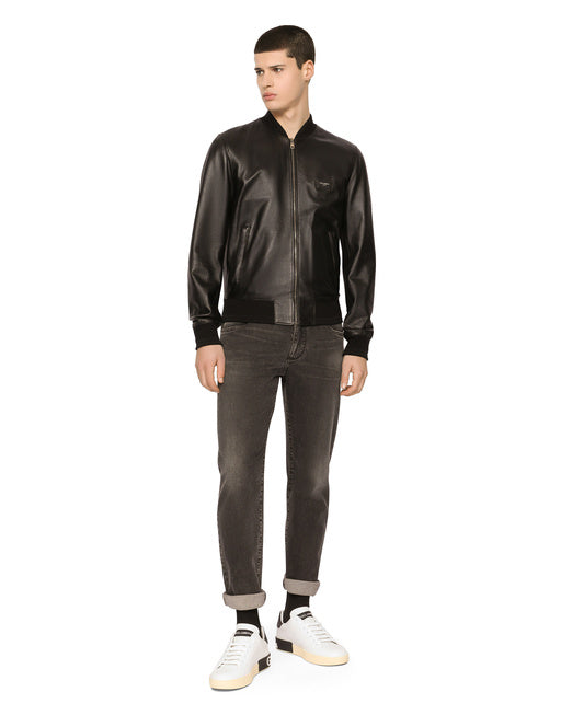 LEATHER JACKET WITH BRANDED TAG