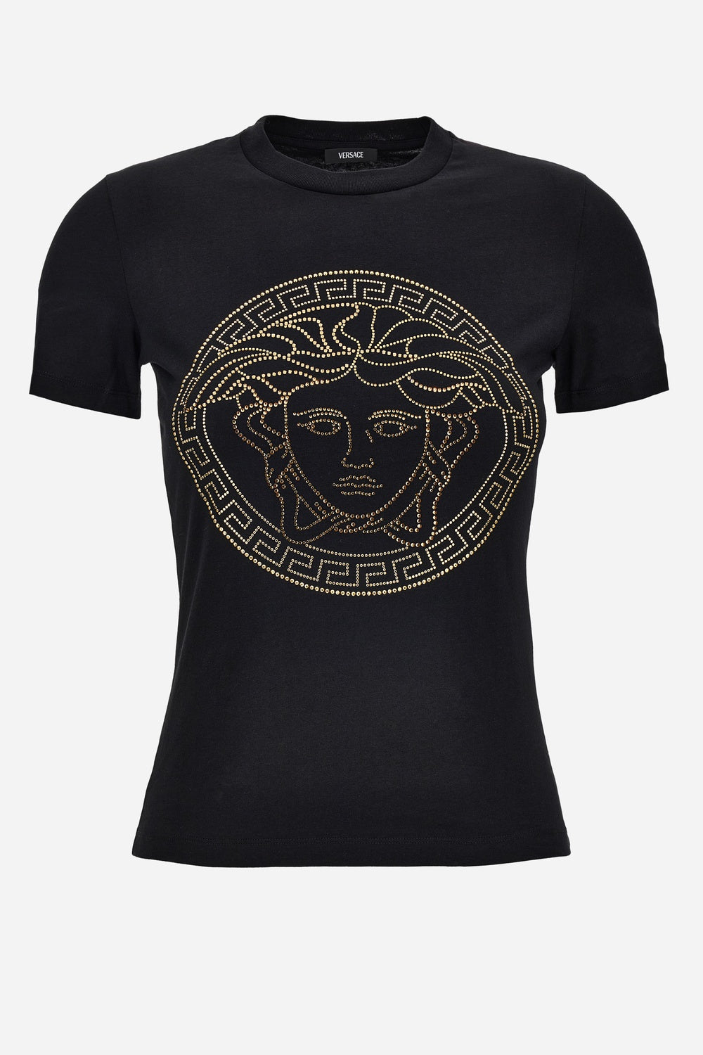 T-Shirt In Cotton Jersey Fabric With Medusa Rhinestone Embroidery-Studs
