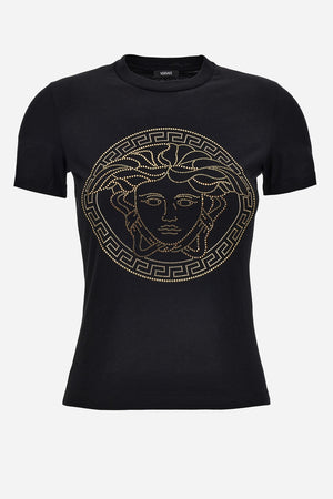 T-Shirt In Cotton Jersey Fabric With Medusa Rhinestone Embroidery-Studs