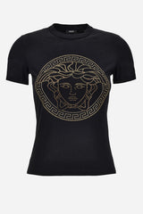 T-Shirt In Cotton Jersey Fabric With Medusa Rhinestone Embroidery-Studs