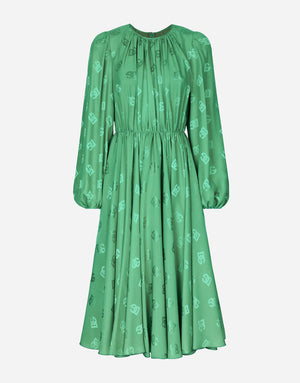 SILK CALF-LENGTH DRESS WITH ALL-OVER DG LOGO