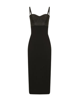 JERSEY AND SATIN CALF-LENGTH DRESS