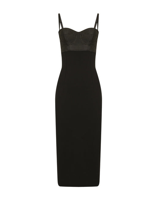 JERSEY AND SATIN CALF-LENGTH DRESS