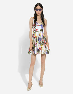 SHORT COTTON CORSET DRESS WITH GARDEN PRINT