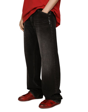 OVERSIZE WIDE-LEG WASHED JEANS WITH DGVIB3 PRINT