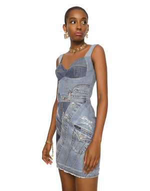 SHORT PATCHWORK DENIM DRESS