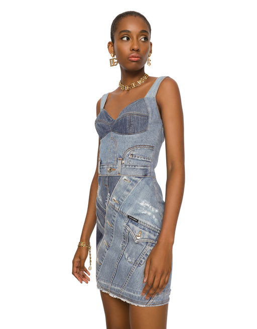 SHORT PATCHWORK DENIM DRESS