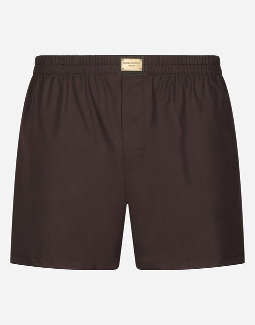 COTTON POPLIN SHORTS WITH BRAND PLATE