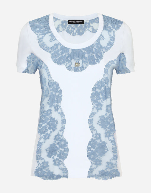 JERSEY T-SHIRT WITH DG LOGO AND LACE INSERTS