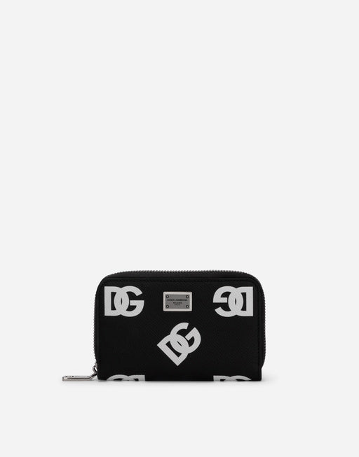 SMALL CALFSKIN ZIP-AROUND WALLET WITH ALL-OVER DG PRINT